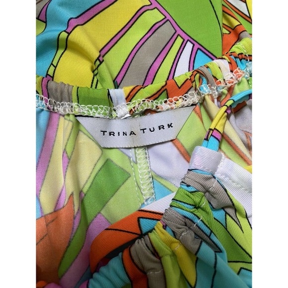 Trina Turk Tunic Dress Deco Palm Floral Green Spaghetti Strap Pocket Cov… - Picture 6 of 6